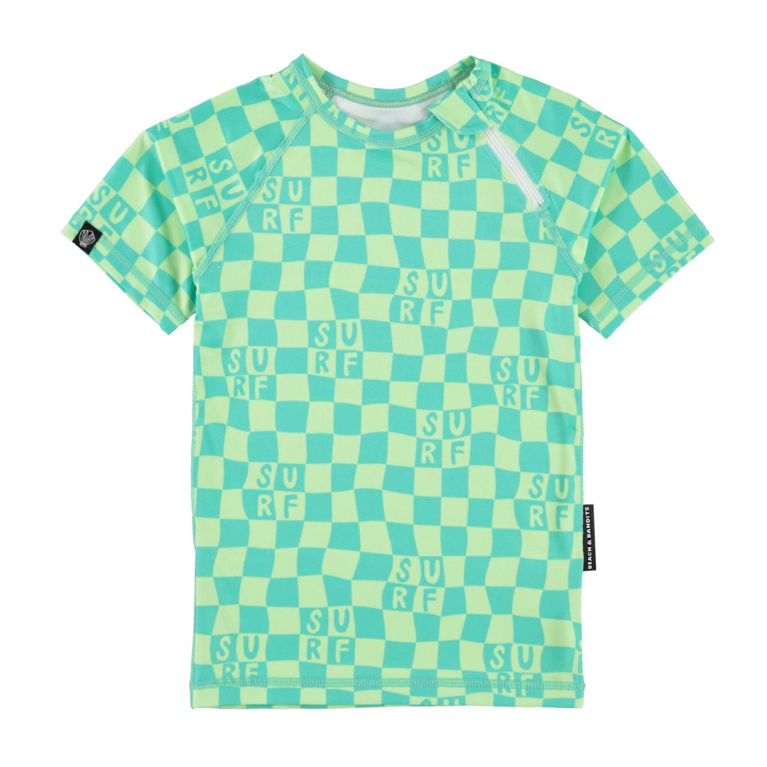 Beach & Bandits UV-shirt Korte Mouw Groen - Checkered Surf