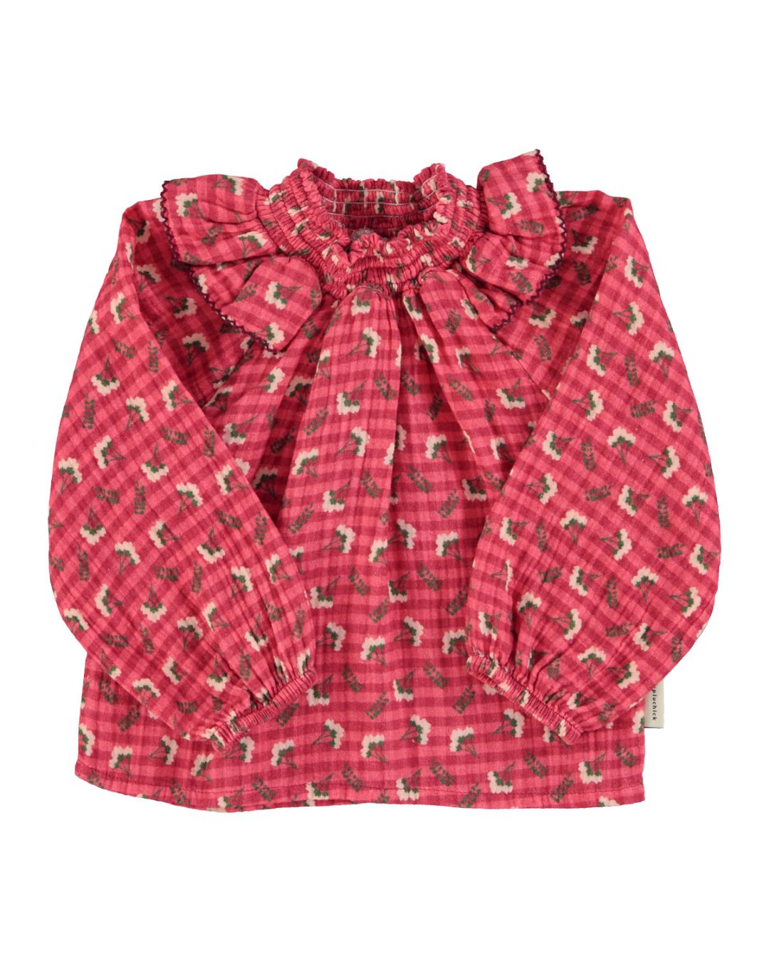 Piupiuchick Blouse - Pink checkered flowers