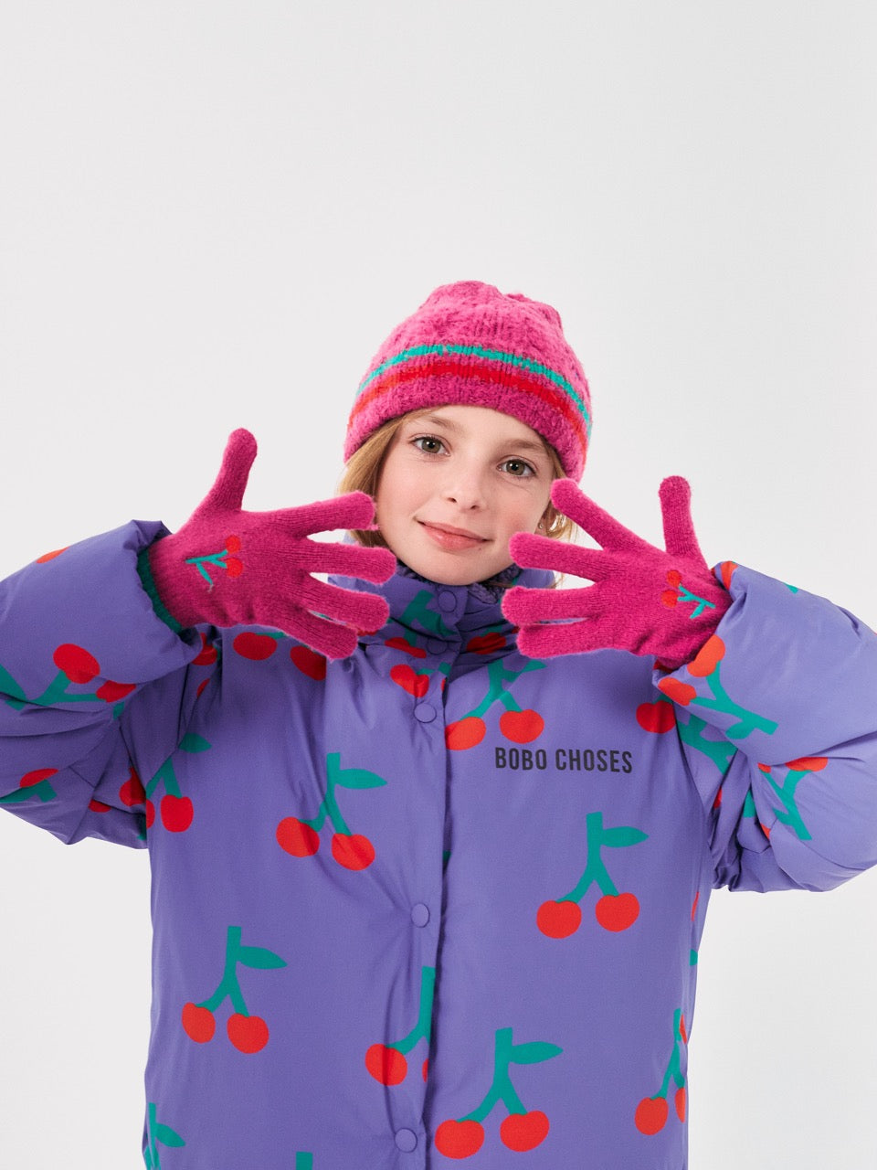 Bobo Choses Cherry gebreide handschoenen - roze