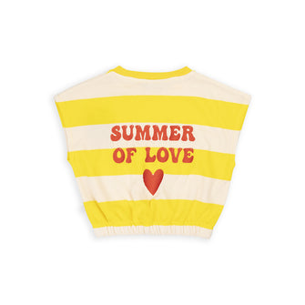 CarlijnQ Stripes yellow - balloon top with summer embroidery