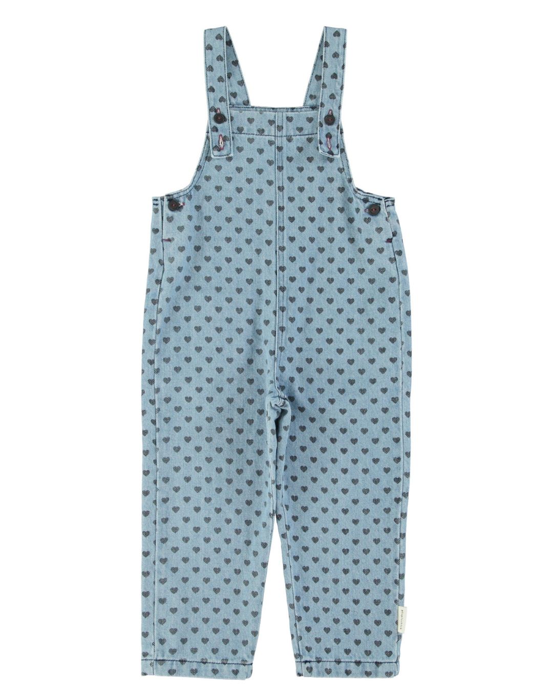 Piupiuchick Tuinbroek - Washed blue denim black hearts