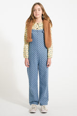 Piupiuchick Tuinbroek - Washed blue denim black hearts