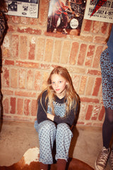 Piupiuchick Tuinbroek - Washed blue denim black hearts