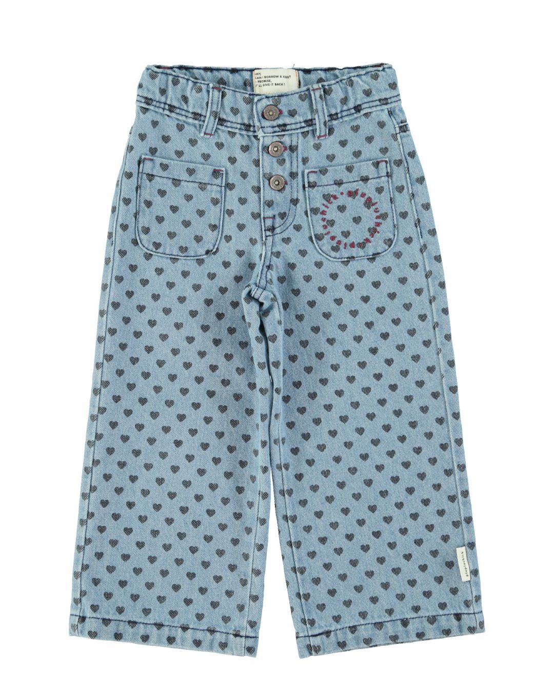 Piupiuchick Flare broek - Washed blue denim black hearts