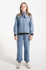 Piupiuchick Flare broek - Washed blue denim black hearts