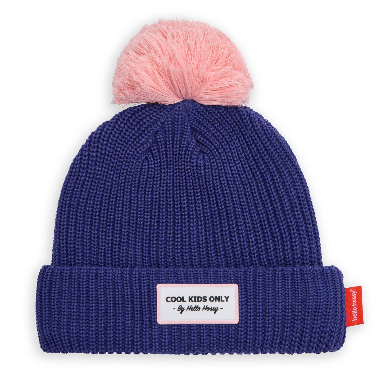 Hello Hossy gebreide kindermuts paars met roze pompom