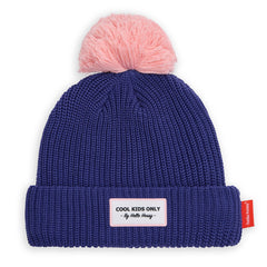 Hello Hossy gebreide kindermuts paars met roze pompom