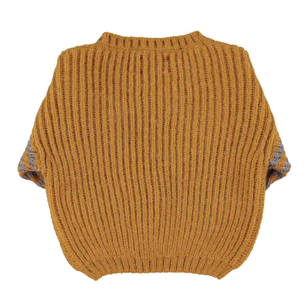 Piupiuchick Knitted sweater Camel & grey stripes