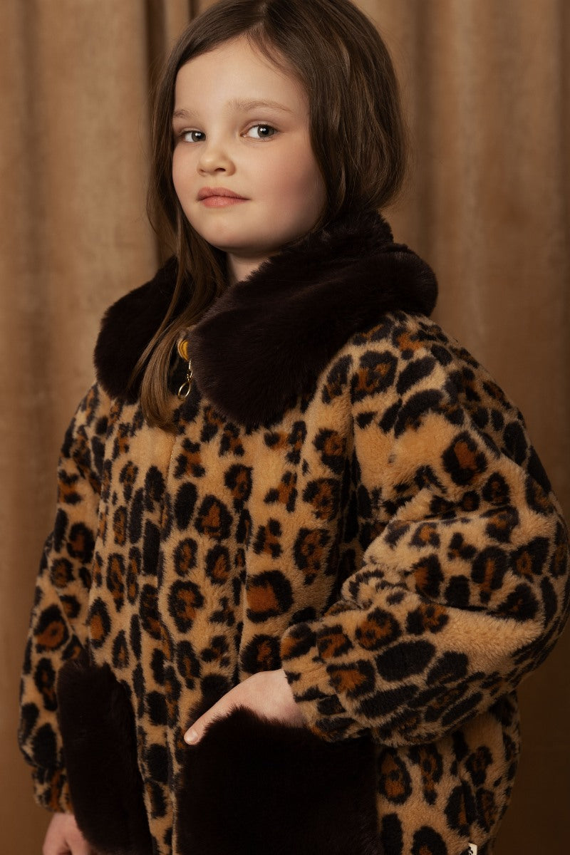 MINI RODINI Jas Leopard faux fur - Beige