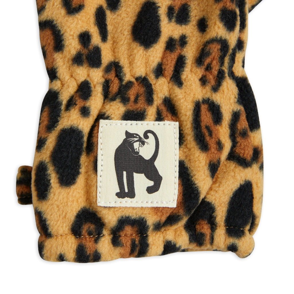 MINI RODINI - Leopard fleece mittens - Beige