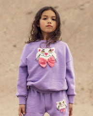 *PRE-ORDER* MINI RODINI Cat with bowtie chenille joggingbroek - Lila