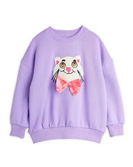 MINI RODINI Cat with bowtie chenille sweatshirt - Lila
