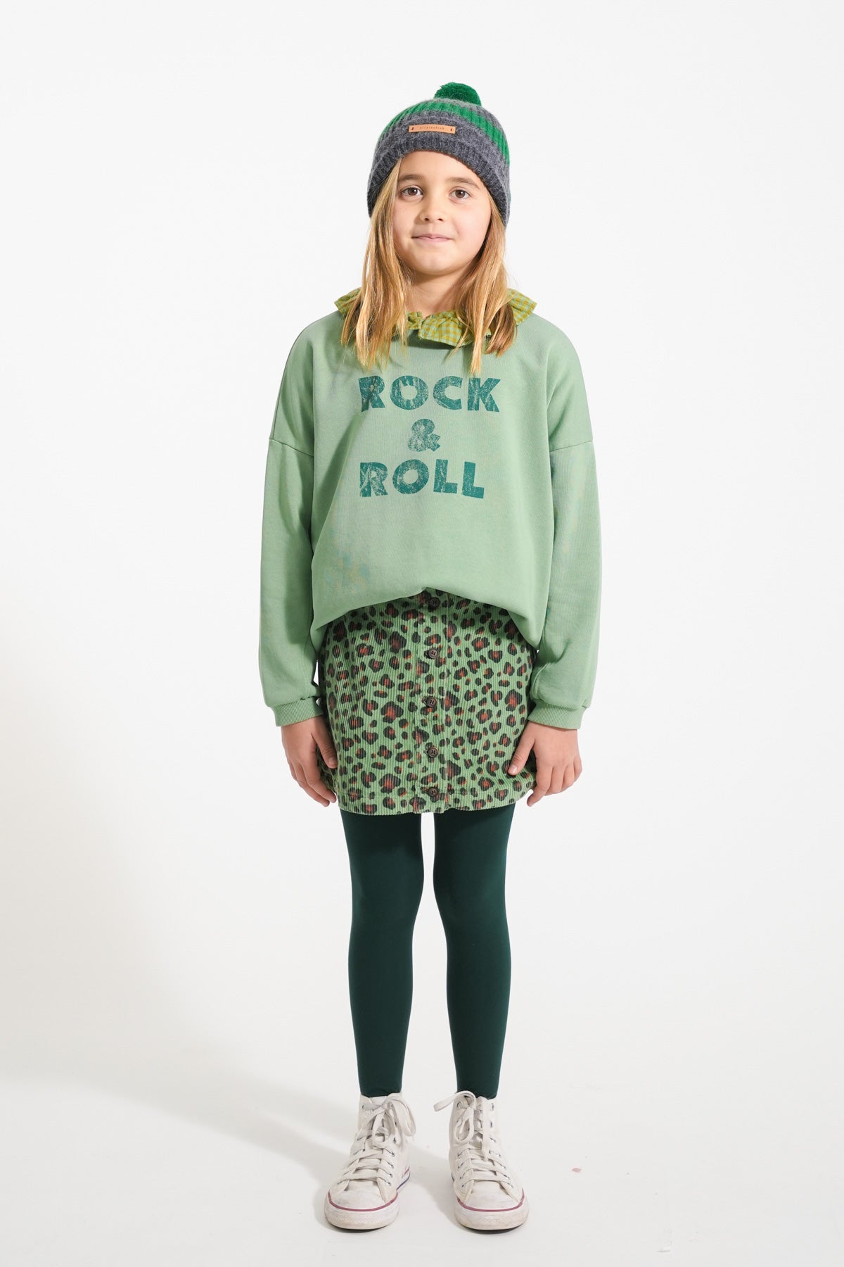 Piupiuchick Sweatshirt - Green "rock & roll" print