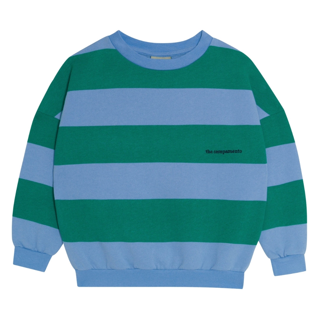 The Campamento Oversized Trui - Groen en Lichtblauwe Streep