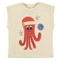 Lötiekids Sleeveless Tshirt Octopus - Off White | baby kids conceptstore, duurzame kinderkleding, duurzame babykleding