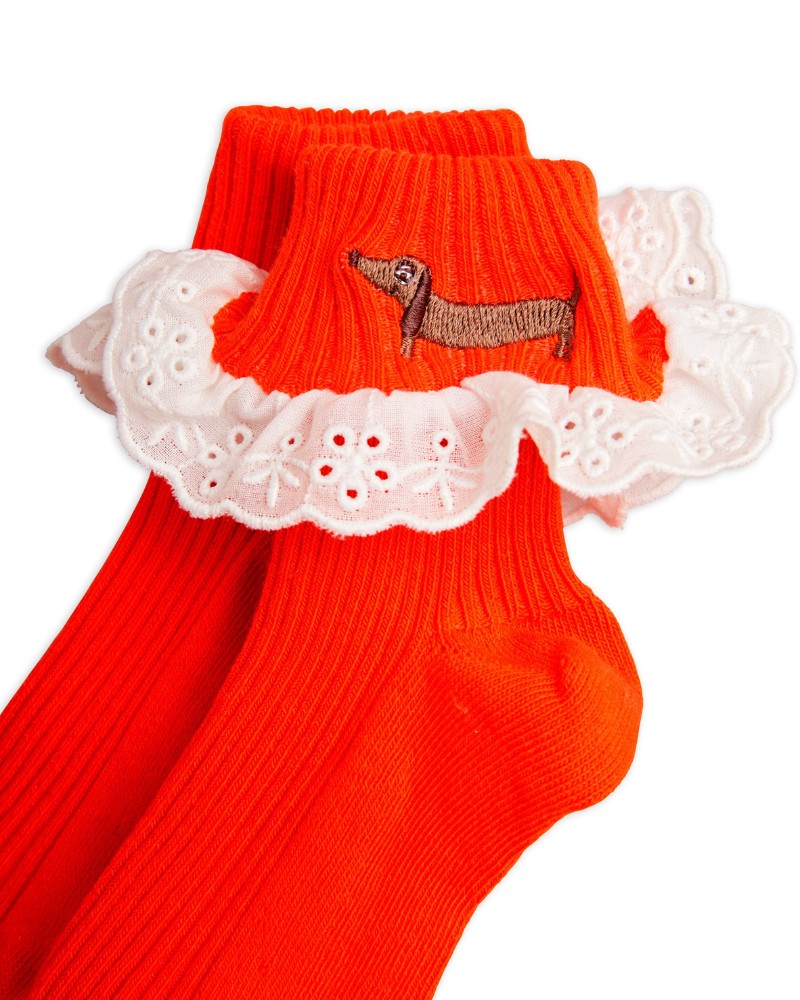 MINI RODINI Lace Socks Dog - rood