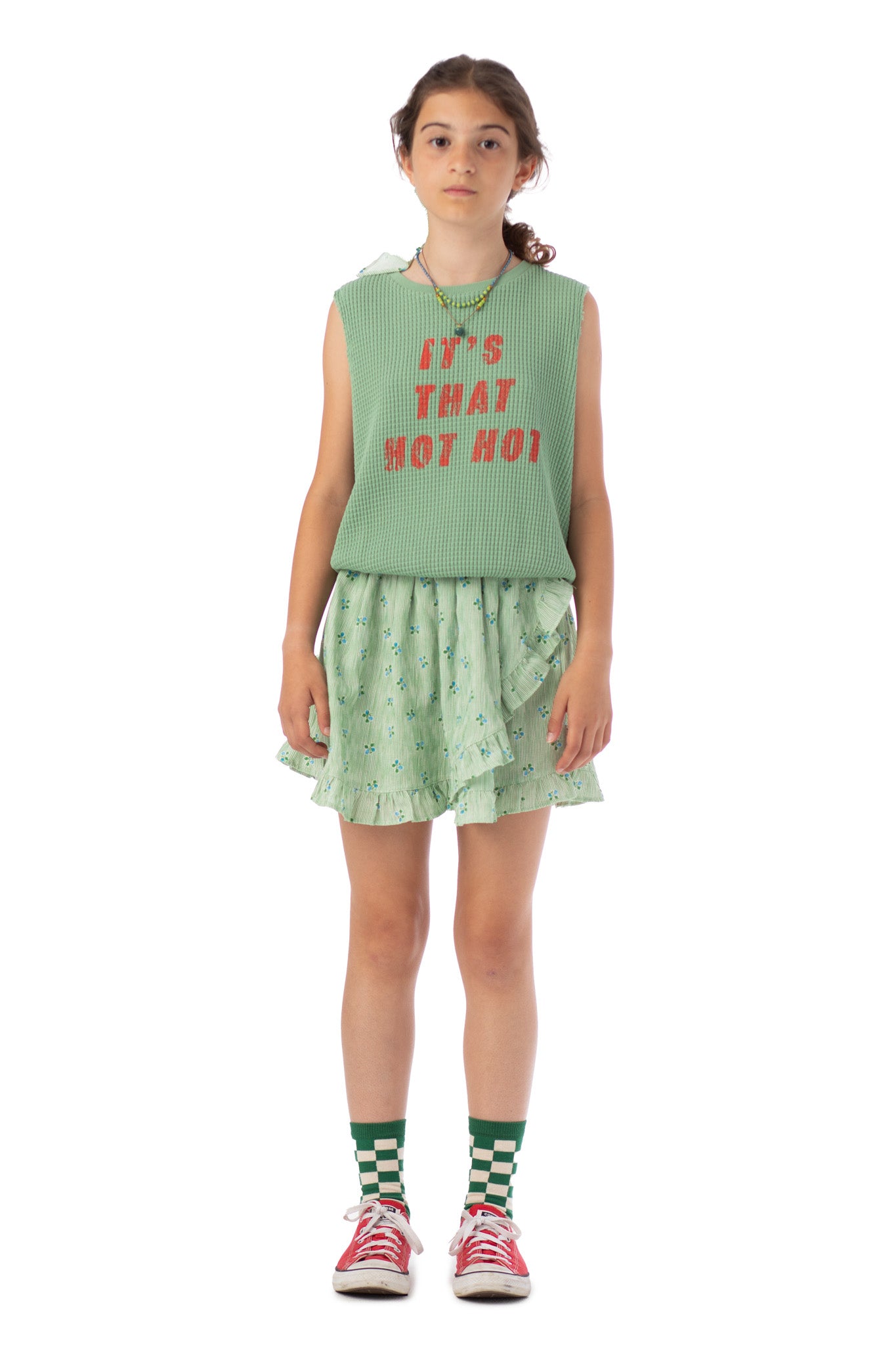 Piupiuchick Sleeveless Top - Green With "Hot Hot" Print