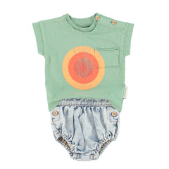 Piupiuchick Baby T-Shirt - Green With Multicolor Circle Print