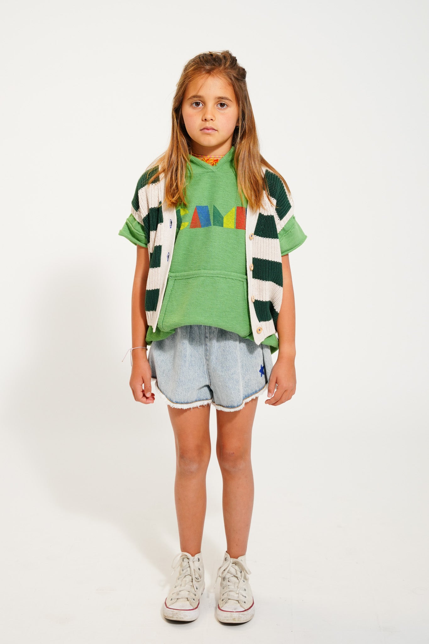 Piupiuchick mouwloze hoodie | groen en gekleurde "camp" print