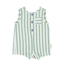 Piupiuchick Baby Short Jumpsuit - White With Large Green Stripes
 
 
  | baby kids conceptstore, duurzame kinderkleding, duurzame babykleding