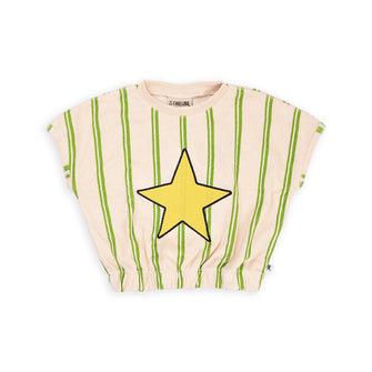 CarlijnQ Stripes green - balloon top with star embroidery | baby kids conceptstore, duurzame kinderkleding, duurzame babykleding