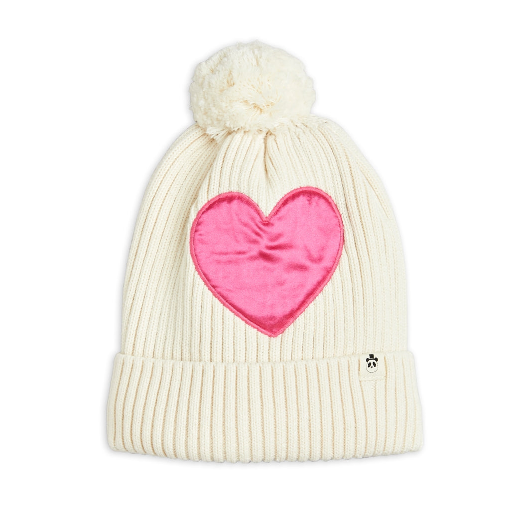 MINI RODINI - Hearts knitted pompom hat - White | Dream out Loud