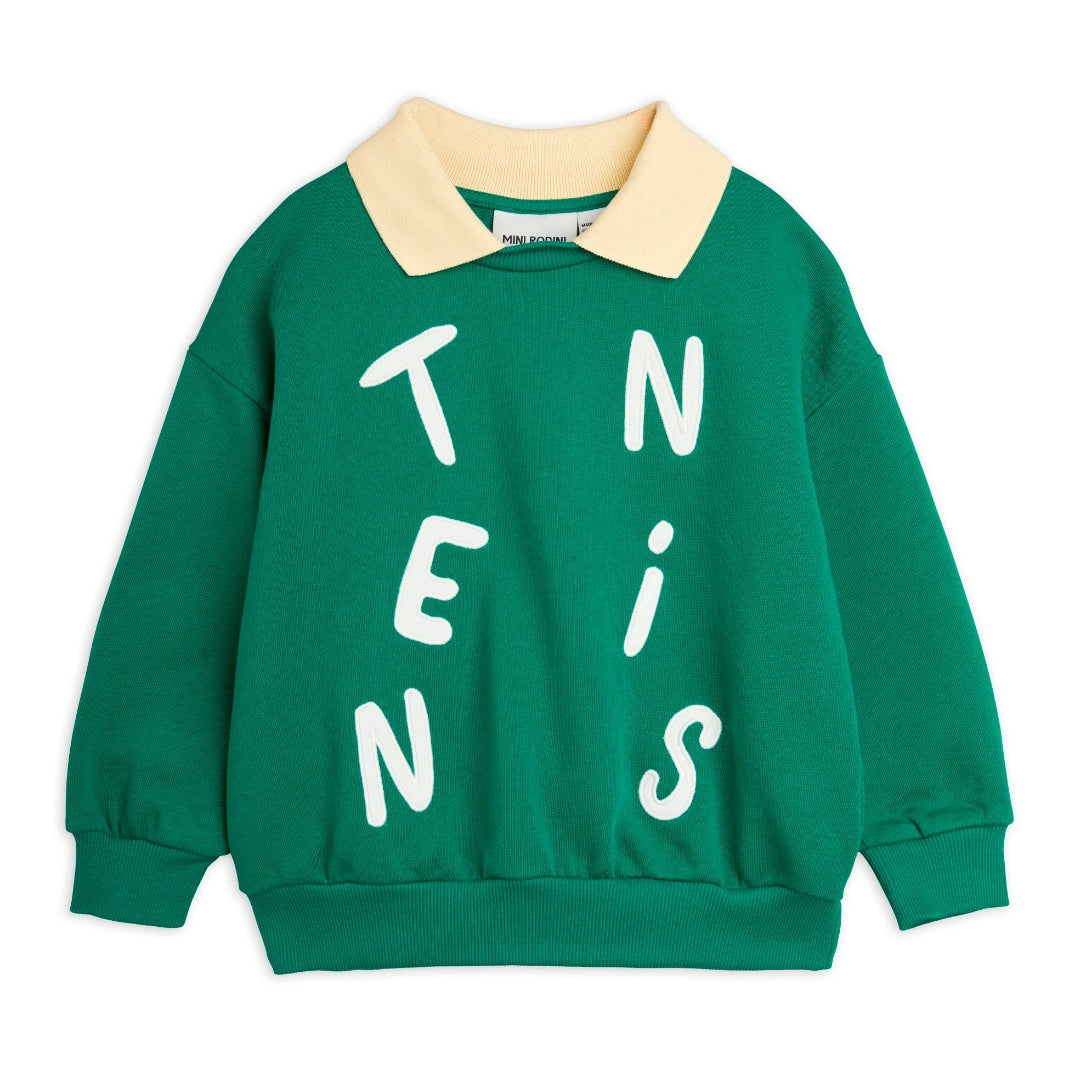 MINI RODINI Tennis Application Collar Sweatshirt - Green | Nieuwe zomercollectie Mini Rodini | Duurzame kinderkleding