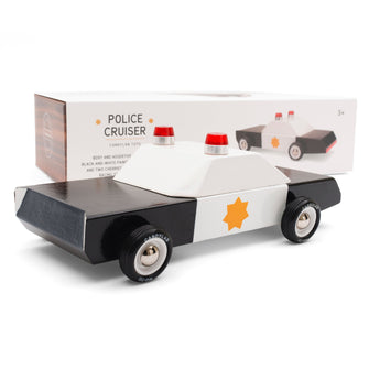 Americana - Police Cruiser - little wooden toy car in black and white colors. Like an american police car.