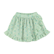 Piupiuchick Ruffle Skirt - Green Stripes With Little Flowers | baby kids conceptstore, duurzame kinderkleding, duurzame babykleding