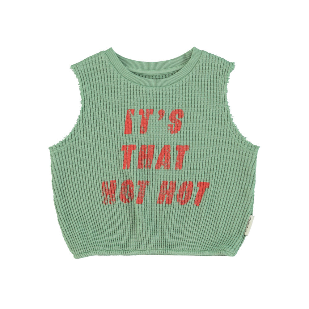 Piupiuchick Sleeveless Top - Green With "Hot Hot" Print | baby kids conceptstore, duurzame kinderkleding, duurzame babykleding