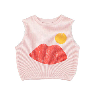 Piupiuchick Sleeveless Top - Light Pink With Lips Print | baby kids conceptstore, duurzame kinderkleding, duurzame babykleding