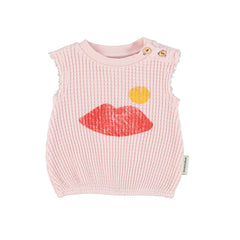 Piupiuchick Sleeveless Baby Top - Light Pink With Lips Print | baby kids conceptstore, duurzame kinderkleding, duurzame babykleding