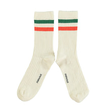 Piupiuchick Socks - Ecru With Orange & Green Stripes | baby kids conceptstore, duurzame kinderkleding, duurzame babykleding