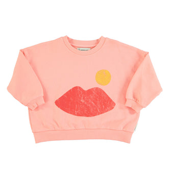 Piupiuchick Sweatshirt - Coral With Lips Print | baby kids conceptstore, duurzame kinderkleding, duurzame babykleding