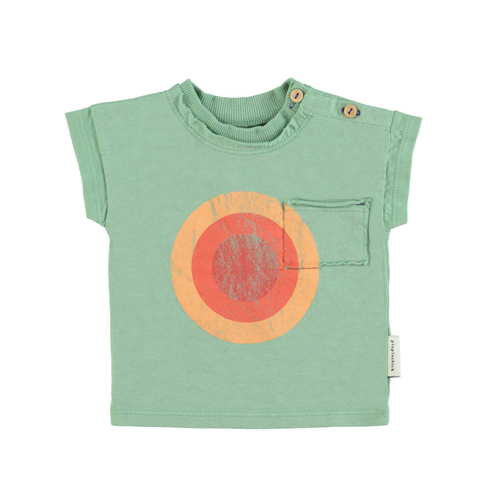 Piupiuchick Baby T-Shirt - Green With Multicolor Circle Print | baby kids conceptstore, duurzame kinderkleding, duurzame babykleding