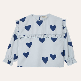 The Campamento Blue Hearts Long Sleeves Blouse - Blue | Dream out Loud