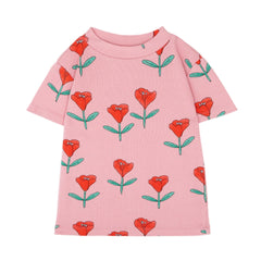 The Campamento Tulips Allover Kids Rib Tshirt - Pink | baby kids conceptstore, duurzame kinderkleding, duurzame babykleding