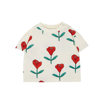 The Campamento Tulips Short Sleeves Baby Tshirt - Ecru | baby kids conceptstore, duurzame kinderkleding, duurzame babykleding
