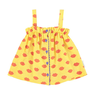 Piupiuchick Top With Straps - Yellow With Red Lips | baby kids conceptstore, duurzame kinderkleding, duurzame babykleding