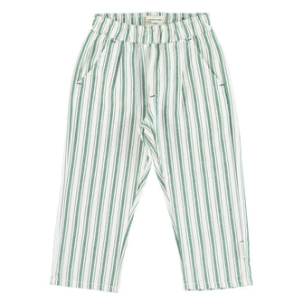 Piupiuchick Unisex Trousers - White With Green Stripes | baby kids conceptstore, duurzame kinderkleding, duurzame babykleding